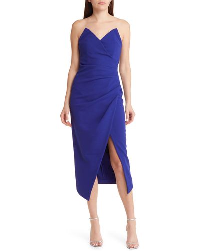 Misha Collection Easton Ruched Strapless Dress - Blue