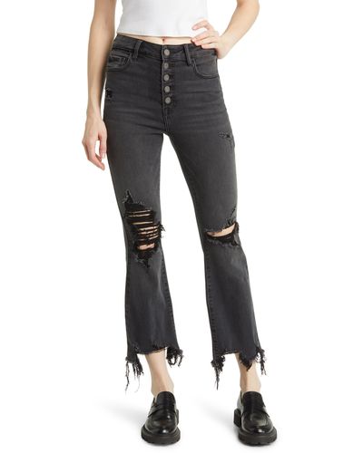 Hidden Jeans Distressed Button Fly Straight Leg Jeans - Black