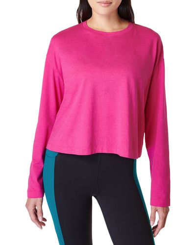 Sweaty Betty Essential Long Sleeve Organic Cotton Blend Crop T-shirt - Pink