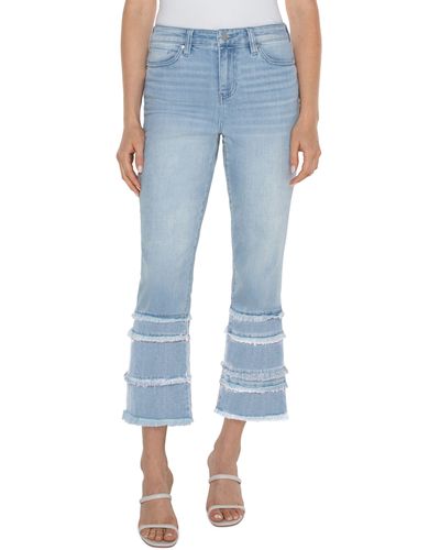 Liverpool Los Angeles Hannah Frayed Tiered Crop Flare Jeans - Blue