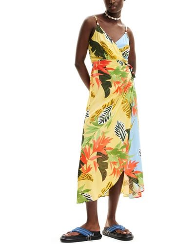 Desigual Tropical Leaves Cover-up Wrap Sundress - Metallic
