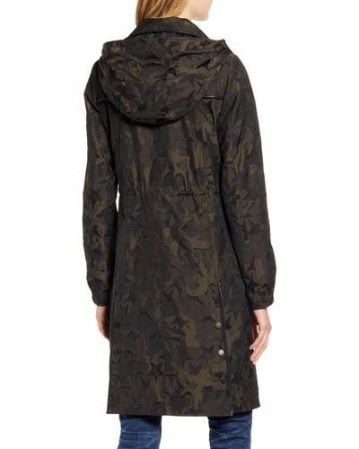 Avec Les Filles Camo Water Resistant Raincoat With Removable Hood - Black