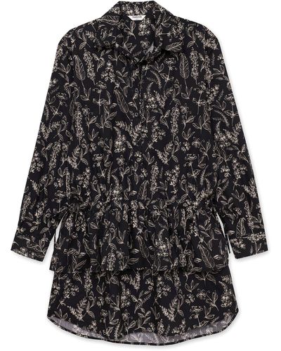 Thakoon Botanical Print Long Sleeve Cotton & Silk Shirtdress - Black