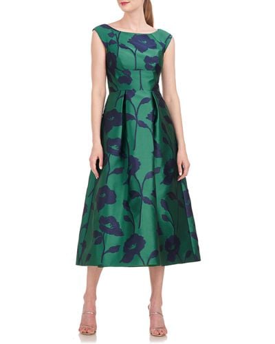 Kay Unger Jenni Floral Jacquard A-line Dress - Green