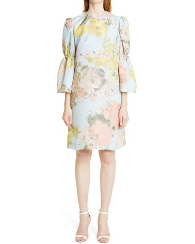 Lela Rose Puff Sleeve Floral Tunic Dress - Multicolor
