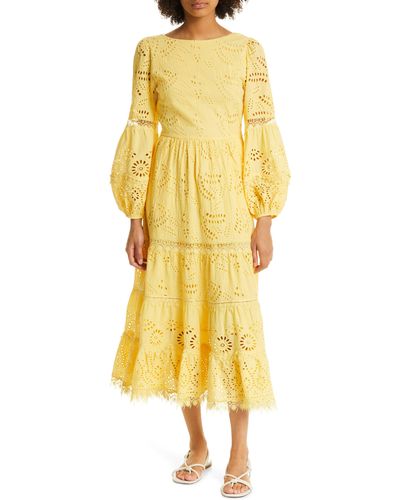 Kobi Halperin Zadie Long Sleeve Cotton Eyelet Dress - Yellow