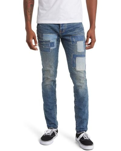 Purple Brand Square Patch Repaired Skinny Jeans - Blue