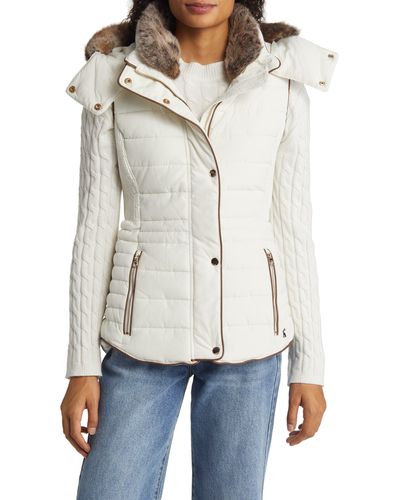 Joules Melford Quilted Vest With Faux Fur Trim - White