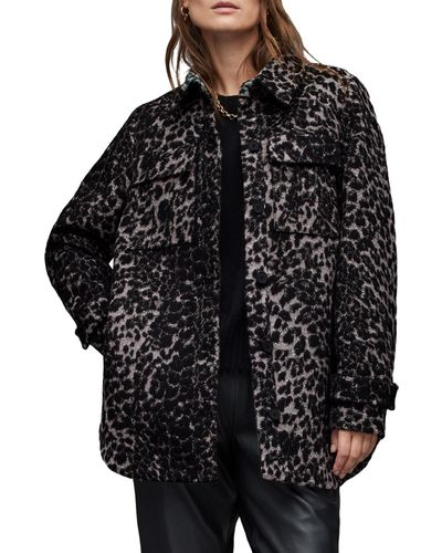 AllSaints Jessa Leo Leopard Print Faux Fur Jacket - Black