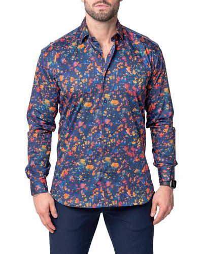 Maceoo Fibonacci Splat Contemporary Fit Button-up Shirt At Nordstrom - Blue