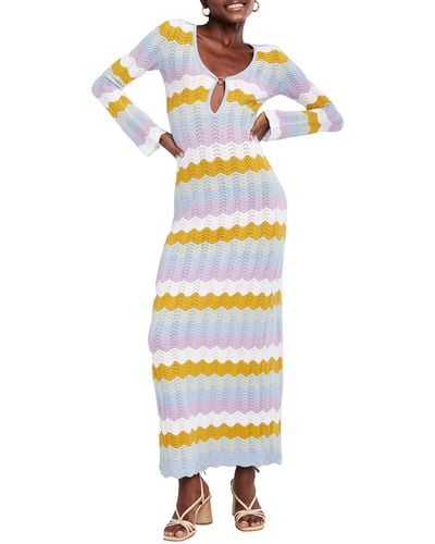 CAPITTANA Ella Stripe Long Sleeve Knit Cover-up Dress - White