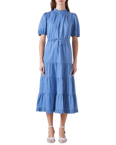 LK Bennett Hedy Tiered Cotton Midi Dress - Blue