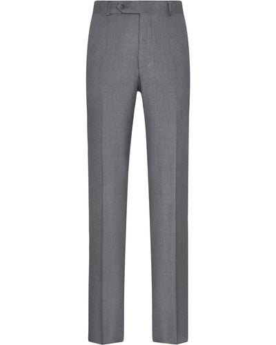 Samuelsohn Flat Front Super 130s Wool Pants - Gray