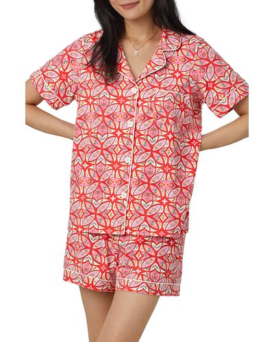 Bedhead Print Stretch Organic Cotton Short Pajamas - Red