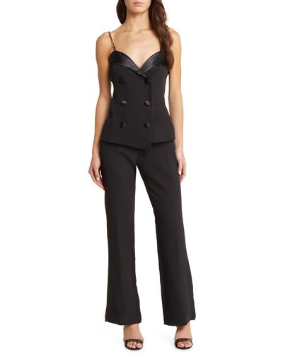 Bebe Wide Leg Suiting Jumpsuit - Black