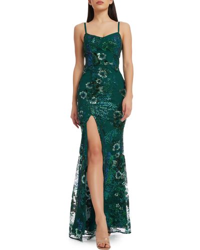Dress the Population Tori Floral Sequin Mermaid Gown - Green
