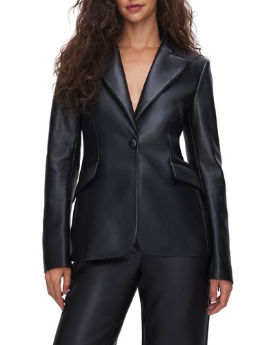 GOOD AMERICAN Sculpted Faux Leather Blazer - Black
