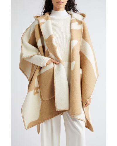 Burberry Equestrian Knight Hooded Wool Cape - Natural