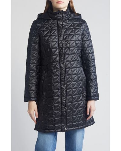 Via Spiga Box Quilt Hooded Coat - Black