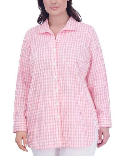 Foxcroft Pandora Gingham Cotton Blend Button-up Shirt - Pink