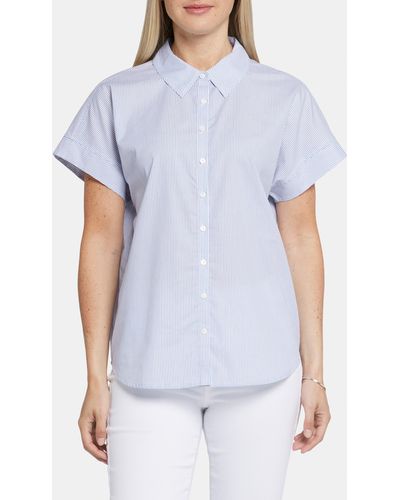 NYDJ Maya Stripe Short Sleeve Button-up Shirt - White