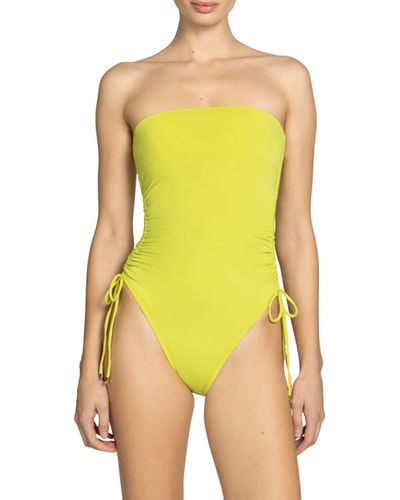 Robin Piccone Aubrey Strapless Cinched One-piece Swimsuit - Yellow