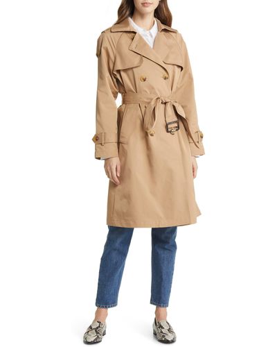 BCBGMAXAZRIA Gun Flap Double Breasted Belted Trench Coat - Natural