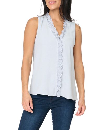 Gibsonlook Embroidered Eyelet Trim Button-up Top - Blue