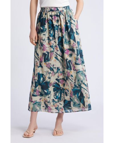 Nordstrom Print Cotton & Silk Maxi Skirt - Green