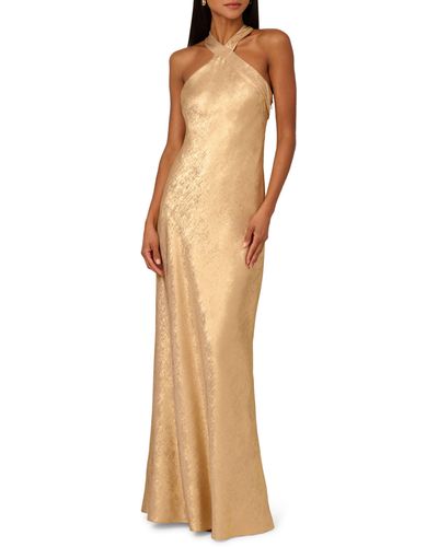 Adrianna Papell Foiled Trumpet Gown - Metallic