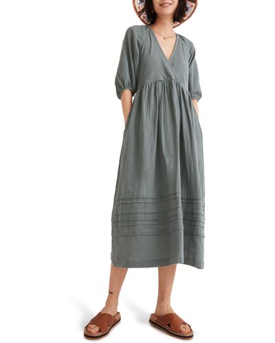 Madewell Marianna Puff Sleeve Midi Dress - Gray