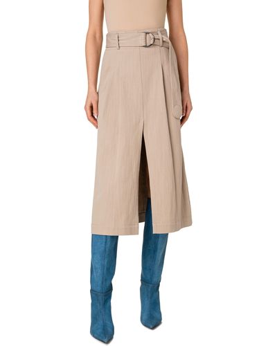 Akris Punto Cotton Stretch Denim A-line Skirt - Natural