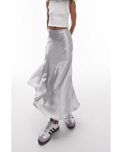 TOPSHOP Fishtail Satin Midi Skirt - White