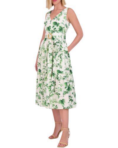 Vince Camuto Sleeveless Floral Cotton Midi Sundress - Green