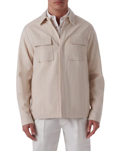 Bugatchi Linen & Cotton Shirt Jacket - Gray