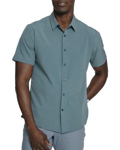 7 Diamonds Siena Solid Short Sleeve Performance Button-up Shirt - Blue