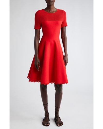 Jason Wu Mixed Media Cotton Fit & Flare Dress - Red