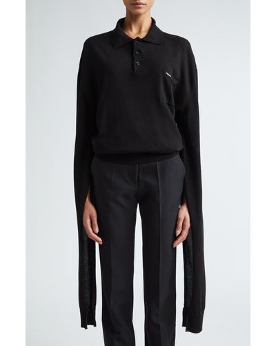 Coperni Knot Sleeve Cotton Polo Sweater - Black