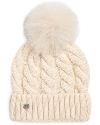 SOIA & KYO Amalie Wool Blend Cable Knit Pom Beanie - Natural