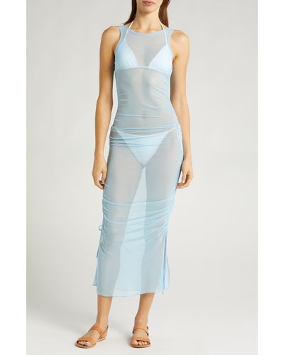 Becca Muse Sheer Mesh Cover-up Dress - Blue
