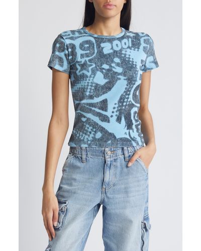 BDG Aughts Allover Print Baby Tee - Blue