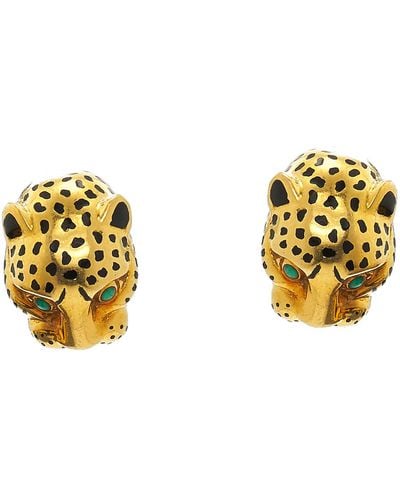 David Webb Kingdom Leopard Stud Earrings - Metallic