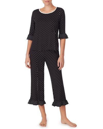 Kate Spade Polka Dot Jersey Crop Pajamas - Black