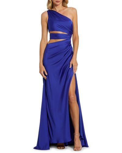 Mac Duggal Cutout One-shoulder Satin Gown - Blue