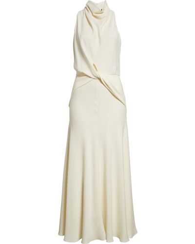 Brandon Maxwell Valerie Twist Waist Silk Gown - White