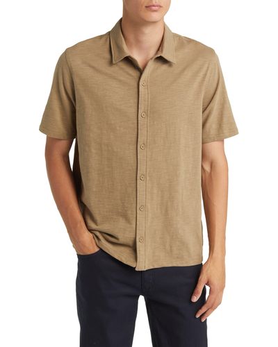 Vince Short Sleeve Cotton Slub Button-up Shirt - Natural