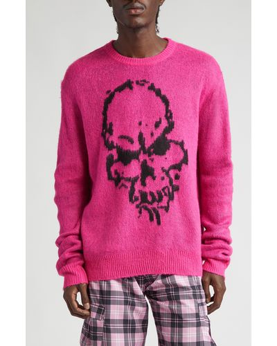 Noon Goons Gatekeeper Skull Intarsia Sweater - Pink