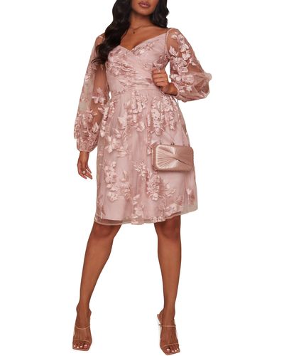 Chi Chi London Embroidered Off The Shoulder Long Sleeve Minidress - Pink