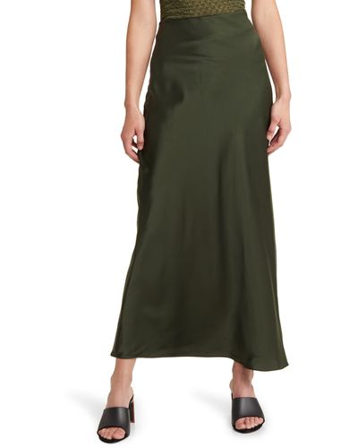 FRAME Silk Column Maxi Skirt - Green