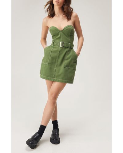 Nasty Gal Strapless Belted Twill Minidress - Green